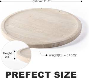 Marble Round Serving Tray 11.8 <b>Light</b> Beige Decorative <b>Vanity</b> Tray for Kitchen <b>Bathroom</b> Coffee Table Desk Tableware Jewelry - Product Image 3