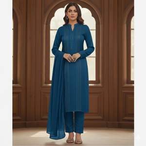 Nuevo Salwar Kameez de 3 Piezas para Mujer, Color Sólido, Bordado, Formal, Ligero, Cómodo, de Secado Rápido, Alta Calidad, para Todas las Temporadas - Product Image 6
