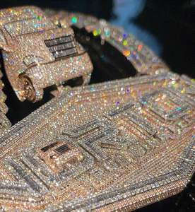 Colgante de Joyería para Niños, Estilo Hip Hop, con Incrustaciones de Moissanita, Plata de Ley 925, Cualquier Letra, Dos Tonos, Totalmente Incrustado - Product Image 3