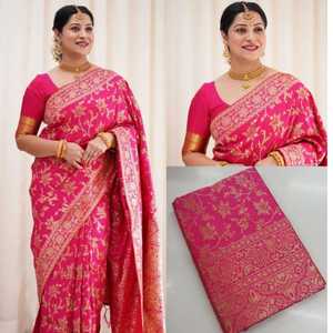 Fabricante y proveedor de sarees tradicionales indios de seda lichi con trabajo jacquard de Surat a precio de mayoreo - Product Image 4