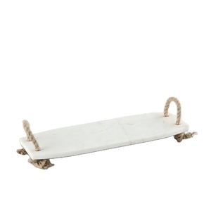 Hotel Supplies Tableware Marble Design Wedding <b>Tray</b> <b>Decoration</b> Barware Marble Serving with Rope Handles White <b>Tray</b> - Product Image 1