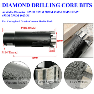 Broca <span class=keywords><strong>de</strong></span> diamante seca JOWIN Vacuum <span class=keywords><strong>de</strong></span> 13/8 pulgadas (35 mm) con segmentos turbo soldados con láser y tiras <span class=keywords><strong>de</strong></span> protección laterales para granito, cuarzo y oro. - Product Image 6