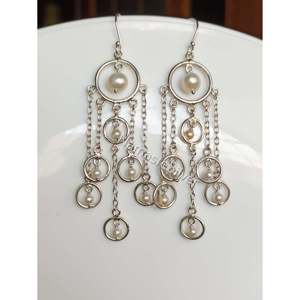 Handmade <b>Silver</b> & Freshwater Pearl <b>Dangle</b> <b>Earrings</b> Elegant Bridal Jewelry Perfect Wedding Gift for Her - Product Image 4