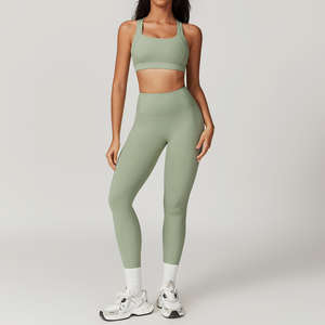 Femme Fitness Conjuntos Custom Short Plus Size New Women Two Piece 2 Pant Sport Cheap Legging Womens Logo High Yoga Set - Product Image 1