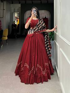 Nouveau tissu en pur coton marron design avec Gota Patti Touch vrai miroir travail à la main mariage Lehenga Choli ensemble pour Navratri - Product Image 4