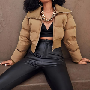 Veste d'hiver réversible en laine 100% tissée courte à poche zippée décontractée unie pour femme 2025 - Product Image 6