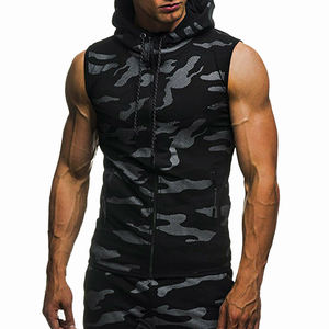 Sleeveless zip up hoodie for <b>men</b> gym workout wear custom athletic vest <b>jacket</b> with front zipper casual style <b>camo</b> - Product Image 5