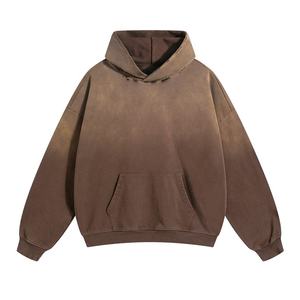 Nouveau sweat à capuche tendance surdimensionné doublé polaire 100% coton pour l'hiver, effet délavé et vieilli, bord brut, poids lourd, poche kangourou - Product Image 4
