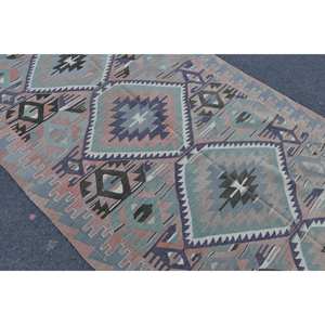 พรมขนสัตว์พื้นที่สไตล์ตุรกีโบราณขนาด48x96นิ้วการออกแบบการเย็บปะติดปะต่อกันด้วยสีเบจสีฟ้าแบบถักแบนใช้เทคนิคการตกแต่งห้องนั่งเล่นยาง - Product Image 5