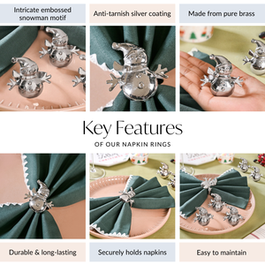 ชุดแหวนรองผ้าเช็ดปากรูปตุ๊กตาหิมะ ทำจากทองเหลืองแท้ ทนทาน ขนาด 4.5 ซม. ของตกแต่งโต๊ะหรูหรา สีเงิน ประดับมุกและคริสตัล เหมาะสำหรับร้านอาหาร คริสต์มาส - Product Image 5