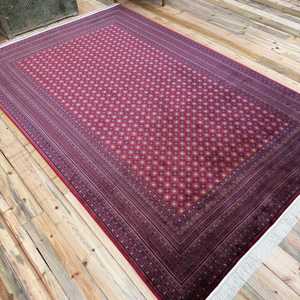 Vintage Eco-Friendly <b>Wool</b> Turkish Rug 6.4x9.9 ft (195x303 Cm) <b>Red</b> Patchwork with Latex Backing - Product Image 2