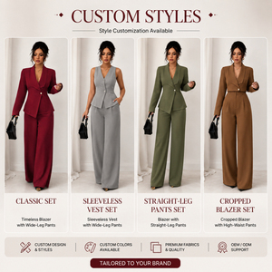 Elegante Completo da Donna, Blazer Asimmetrico a Maniche Lunghe e Pantaloni a Gamba Dritta, Set Due Pezzi per Ufficio e Lavoro - Product Image 4