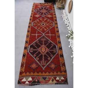 Alfombra ecológica clásica roja naranja Vintage de lana turca de 2,9 m X 10,3 M tejido plano diseño de retazos comedor de espesor medio - Product Image 1