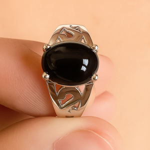 แหวนแต่งงานประดับพลอยรูปดาวสีดำสุดหรูสำหรับผู้หญิง เงินแท้ 925 ชุบโรเดียม รับรองโดย Rhaya Jewels เหมาะสำหรับงานปาร์ตี้และวันครบรอบ - Product Image 2