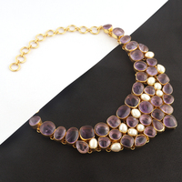Collier de mariée multi-pierres en nacre d'améthyste naturelle de luxe Offre Spéciale, plaqué or, chaîne à maillons ronds, fermoir à bascule