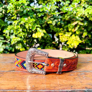 Ceinture décontractée unisexe exceptionnelle en cuir pleine fleur véritable, 1,5 pouce, classique, distinctif, style western, ornée de fleurs et de perles, multicolore - Product Image 2