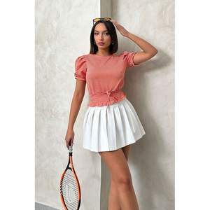 เสื้อเบลาส์และเสื้อเชิ้ตสตรีเอวสีส้มเสื้อเบลาส์ลายตาราง - Product Image 5