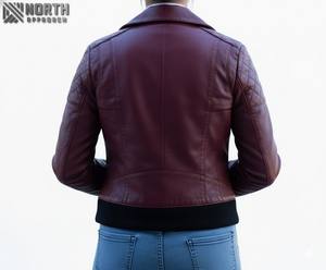 Veste en cuir pour femmes en gros Veste solide à manches longues en cuir pour femme OEM Design Logo Vestes en cuir pour femmes dames en gros - Product Image 2