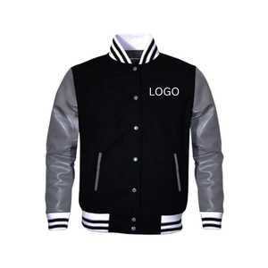 เสื้อแจ็กเก็ตมันตรามหาวิทยาลัยสำหรับผู้ชายเสื้อแจ็กเก็ตกันหนาวแขนหนังขนแกะและแผ่นปักลายด้วยผ้ากำมะหยี่คอตั้งโลโก้ด้านหน้า - Product Image 3