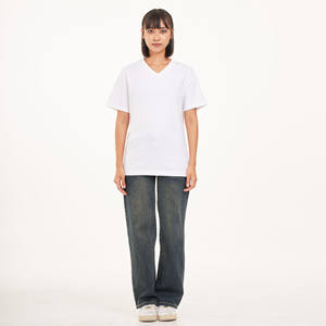 T-shirt femme 100% coton décontracté léger col en v bonne qualité manches courtes XS XL tailles disponibles maillot imprimé Logo personnalisé - Product Image 5