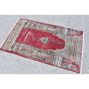 พรมตุรกีโบราณขนาด2,7x4,7ฟุตพรมเบจสีแดงคลาสสิก - Product Image 2