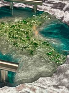 Plateau en résine avec design artistique tourbillon plateau décoratif en résine pour présentoir de parfum de vanité et table d'accent de chambre - Product Image 4