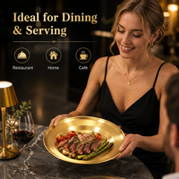 Assiette Ronde en Acier Inoxydable Style Coréen Dorée, Plat de Service Peu Profond pour Restaurant, Hôtel, Vente en Gros