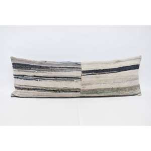 Gray Wool Kantha Patchwork <b>Pillow</b> 16x48 Inches Woven with Vintage Pattern Design - Product Image 1