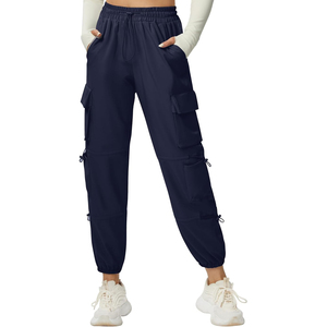 Pantalons cargo décontractés à taille haute en coton 100% personnalisés, coupe ample, avec poches, pour la vente en ligne à bas prix - Product Image 1