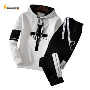Chándal con letras estampadas para hombre, conjunto de 2 piezas de Sudadera con capucha, ropa deportiva informal de hiphop, jersey de manga larga - Product Image 2