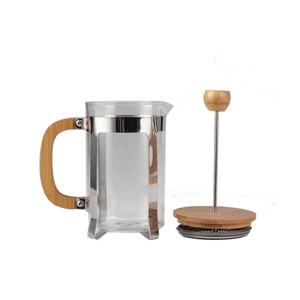Presse à café en verre borosilicate, capacité de 0,8 L, corps en acier inoxydable, couvercle et poignée en bois - Product Image 2