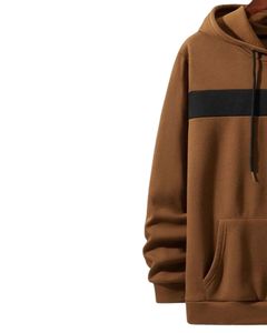 Sweat-shirt à capuche unisexe en molleton décontracté avec poche kangourou, couleur marron et noir, doux, chaud pour l'hiver, streetwear - Product Image 2