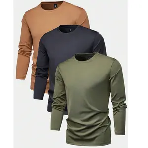 Whole Sale Custom Plain Men Solid Round Neck Tee Shirt with Long Sleeve