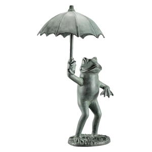 Grenouille finie verte à patine sculptée avec statue de jardin parapluie Figurine de grenouille coulée à la main Sculpture de ferme à bas prix - Product Image 1