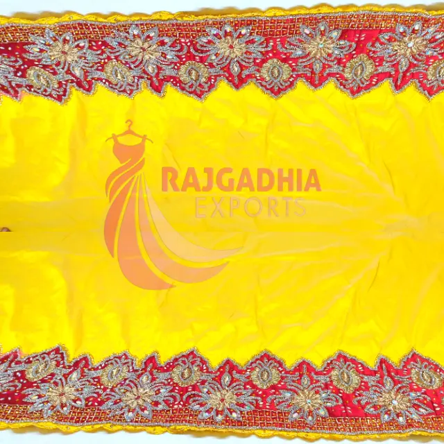 Yellow color 2 meter george and gurgura handbeaded product fromr rajgadhia exports