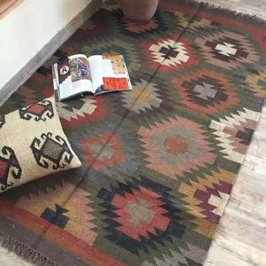 Handwoven Natural Jute Wool <b>Rugs</b> Bohemian Design Wool Jute <b>Rugs</b> Home Decorative Custom Size India Room Door Decoration - Product Image 2