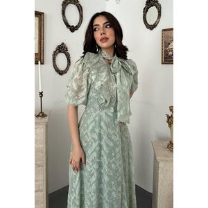 Vestido Azul con Detalle de Lazo en Color Menta - Menta - Product Image 3