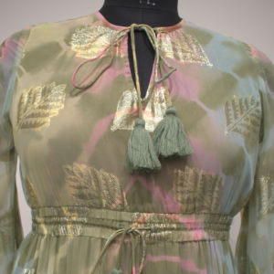 Plume élégante robe d'été pour adultes o-cou dentelle décorée longueur au sol glands droite feuille numérique naturelle imprimée - Product Image 1