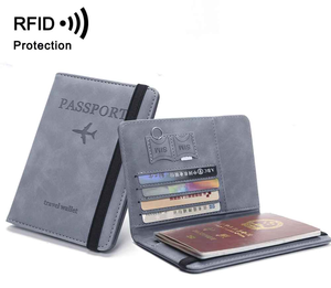 Portefeuille de voyage mince en cuir Crazy Horse avec fermeture ouverte Portefeuille de passeport RFID et fente pour carte de crédit Longueur courte - Product Image 3