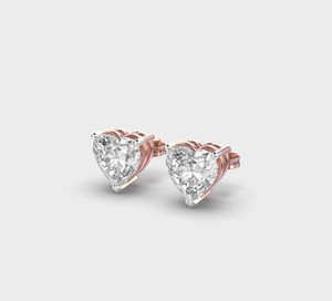 IGI Certified Heart Cut Lab Grown Diamond Stud <b>Earrings</b> 14K Rose / Yellow / White Gold Solitaire Heart Diamond <b>Earrings</b> - Product Image 3