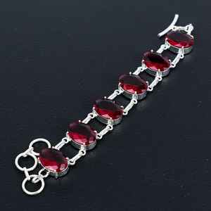 Bracelet à breloques en grenat rouge fait main, argent sterling 925, réglable, bijoux de luxe en pierres précieuses, cadeau élégant pour un anniversaire, pour femmes - Product Image 1