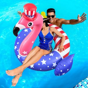 American Flag <b>Inflatable</b> Flamingo Pool Float 45 Inch Swim Tube Ring Red White Blue <b>Large</b> Raft for Summer Lake Beach Pool Party - Product Image 6
