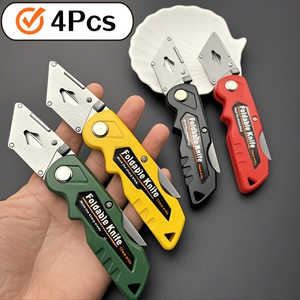 Ensemble de 4 couteaux utilitaires pliants multifonctionnels avec dénudeur de fils à changement rapide, cisailles à ressort, verrouillage de sécurité et poignée en plastique - Product Image 3