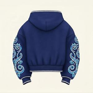 Strass pour vêtements, sweat à capuche décontracté épais en coton pour homme, fermeture éclair intégrale avec strass - Product Image 2