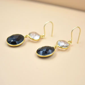 Wholesale 925 Sterling Silver Drop Dangle <b>Earrings</b> Exquisite Natural Black <b>Onyx</b> Gemstone Gold Plated Trendy Style for Parties - Product Image 2