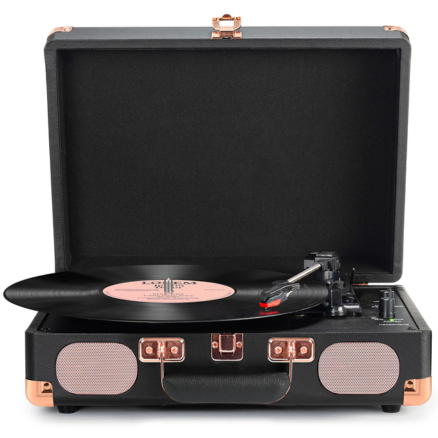 Custom Vintage Retro Leather Suitcase Speaker Music Box Turntable Vinyl Record Player Box