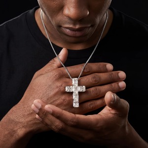 925 Sterling <b>Silver</b> Moissanite <b>Cross</b> Pendant Necklace Iced Out Hip Hop Jewelry for <b>Men</b> - Product Image 5