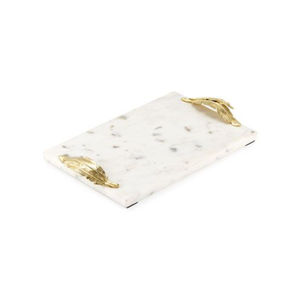 Branche d'or élégante poignées fantastique plateau de service en marbre blanc avec plateau rectangulaire de décoration intérieure pour mariage et événements en vente - Product Image 3