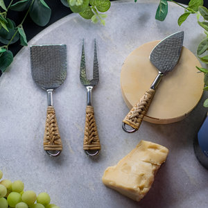 Gran oferta, juego de queso con mango tejido de caña de diseño martillado de 3 piezas, restaurante, Hotel, hogar, Navidad - Product Image 3