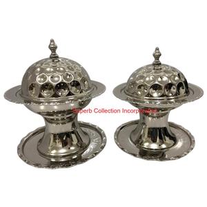 Modern Brass Date <b>Bowl</b> Hammered Finish & Wooden Base Islamic Crescent Moon <b>Lid</b> Luxury Decorative Serving Platter For Ramadan - Product Image 3